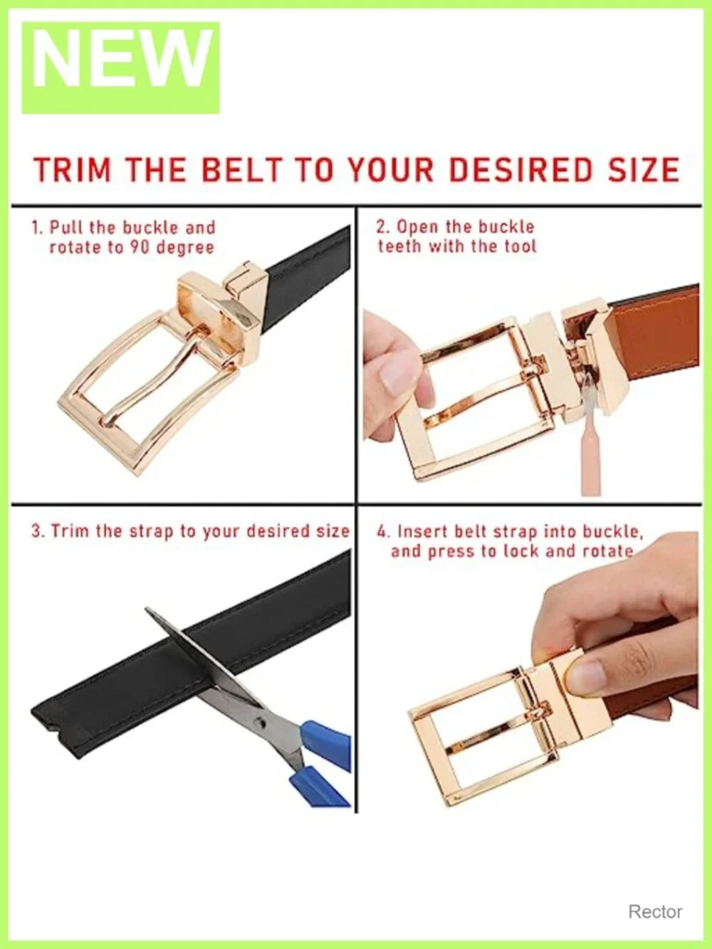 Women's Reversible PU Leather Belt with Rotated Buckle, Two-in-One in One Strip